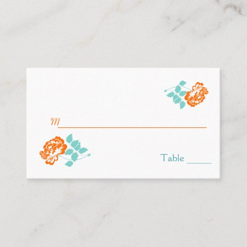 Orange Peony on White with Turquoise Placecards Business Card Template