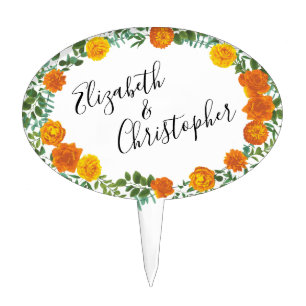 Orange Peony & Rose Floral Wedding Cake Topper