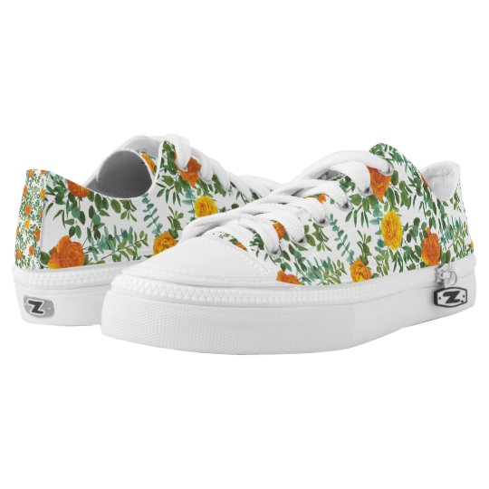Orange Peony & Rose Floral Wedding Low-Top Sneakers | Zazzle.com