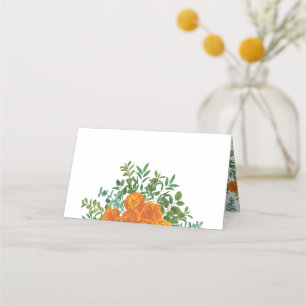 Orange Peony & Rose Floral Wedding Place Card