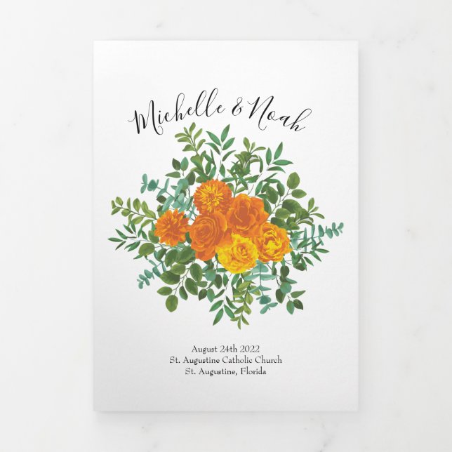 Orange Peony & Rose Floral Wedding Programs (Cover)