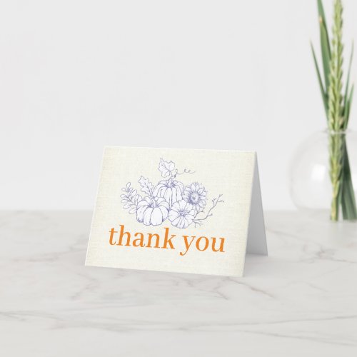 Orange Periwinkle Burlap Autumn Pumpkins Thank You Card