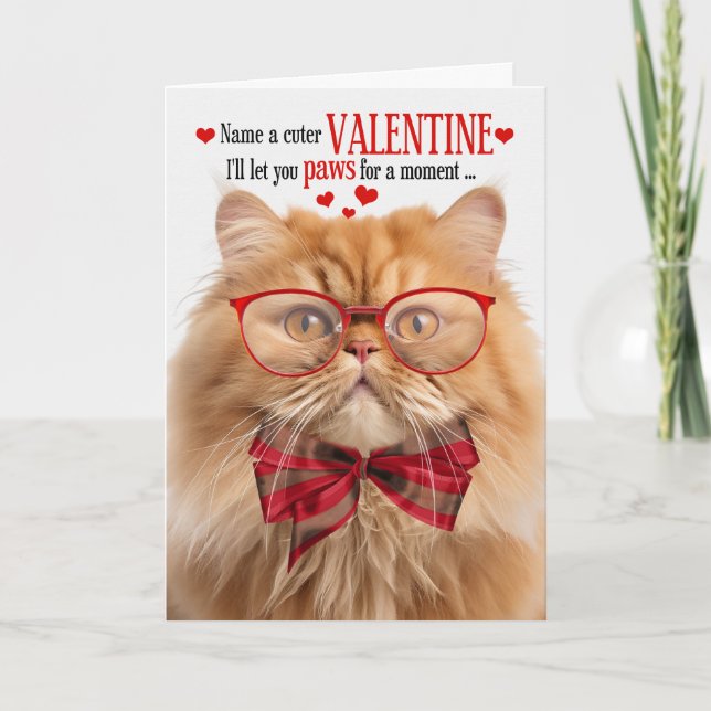 Orange Persian Cat Lover Valentine Feline Humor Holiday Card (Front)