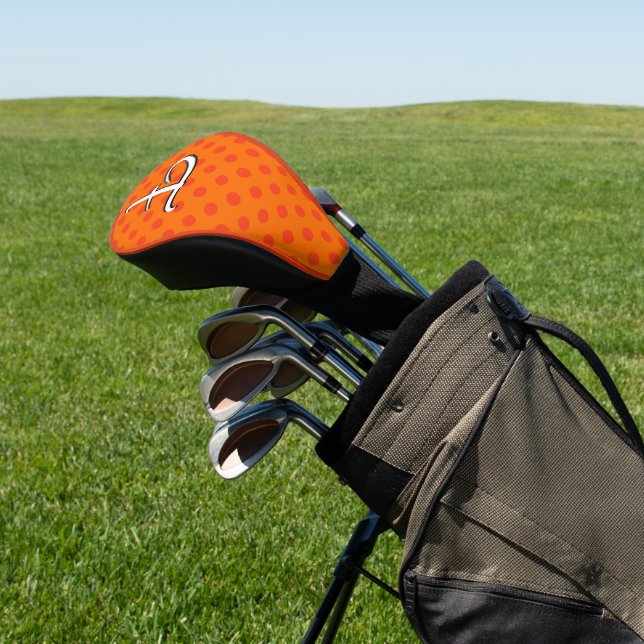 Orange Personalize Colorful Polka Dots Golf Head Cover (In Situ)