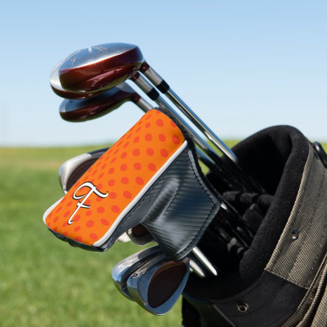 Orange Personalize Colorful Polka Dots Golf Head Cover (In Situ)