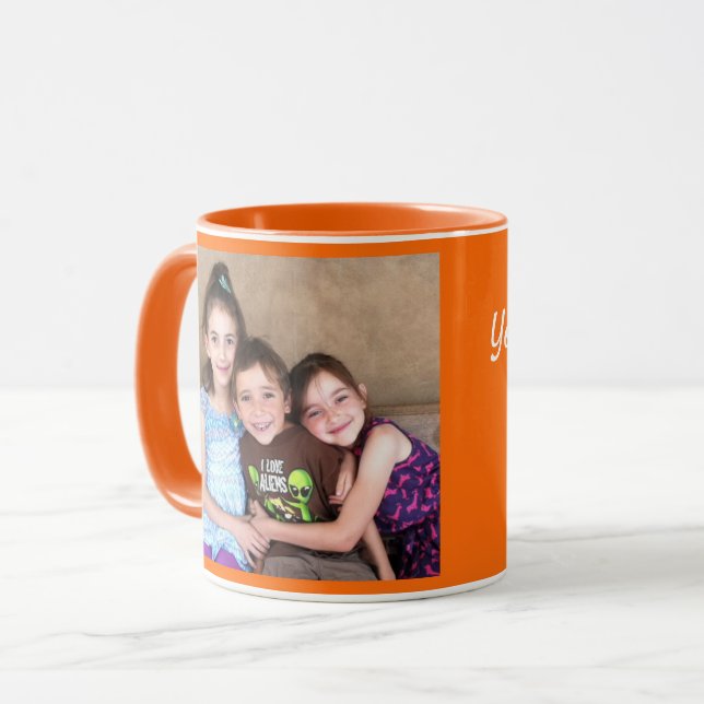 Orange Personalize PHOTO TEMPLATE Gift Coffee Mug (Front Left)