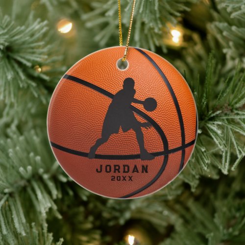 Orange Personalized Basketball Player Christmas Ceramic Ornament