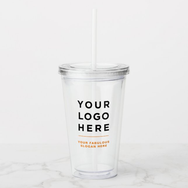 Orange Personalized Clear Tumbler with Straw (Front)