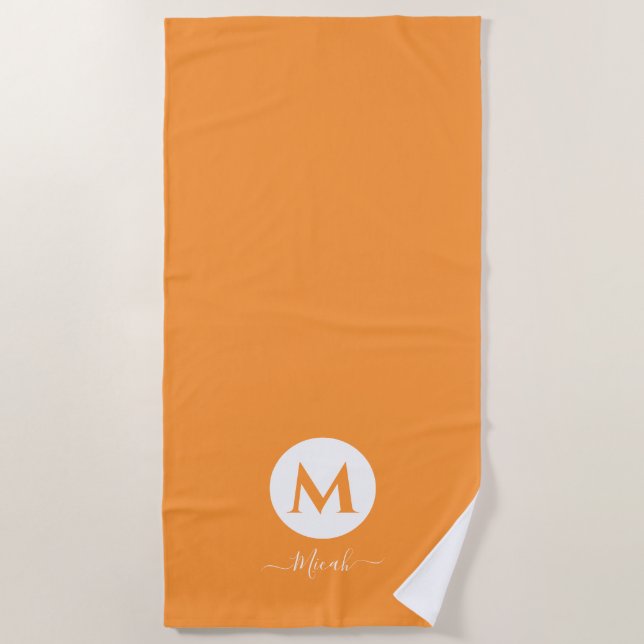 Orange Personalized Monogram Beach Towel  (Front)