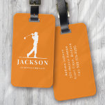Orange Personalized Monogram Golfer Luggage Tag<br><div class="desc">This design features a golfer swinging a club and has two text fields that you can use to personalize it - perhaps with a name and golf team or club.</div>