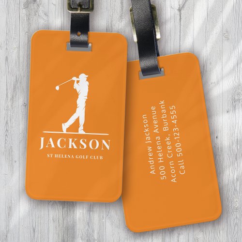 Orange Personalized Monogram Golfer Luggage Tag