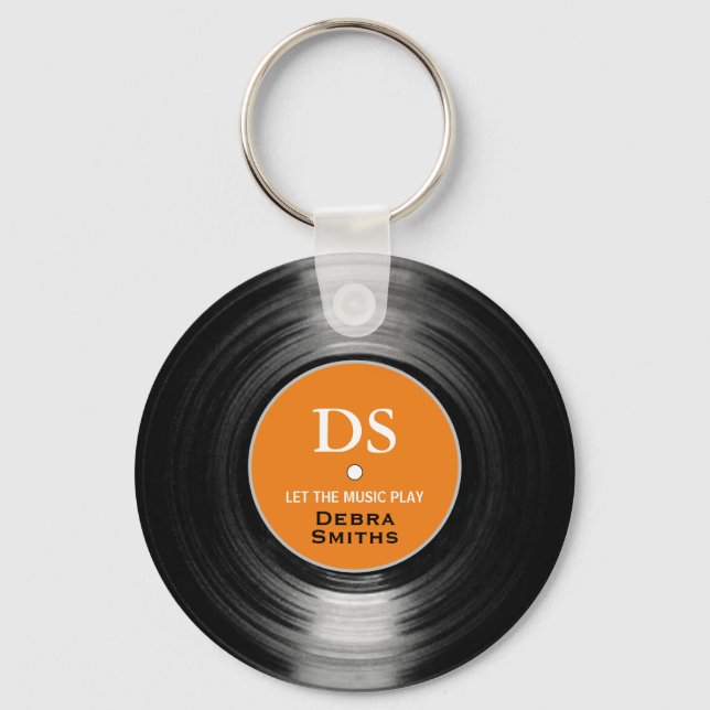 Orange Personalized Music Vinyl Record Keychain (Front)