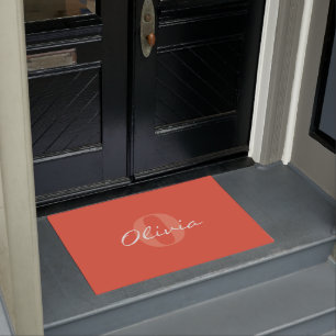 Orange Personalized Name Monogram Doormat