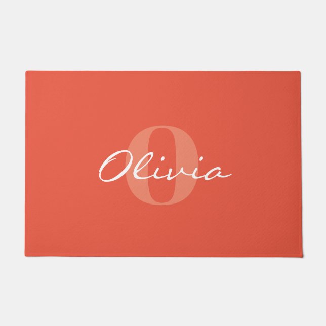 Orange Personalized Name Monogram Doormat (Front)
