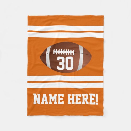 Orange Personalized Name Team Colors Football Fleece Blanket