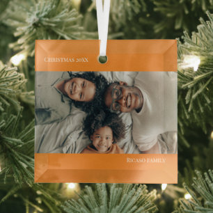Orange Personalized Photo Christmas Glass Ornament
