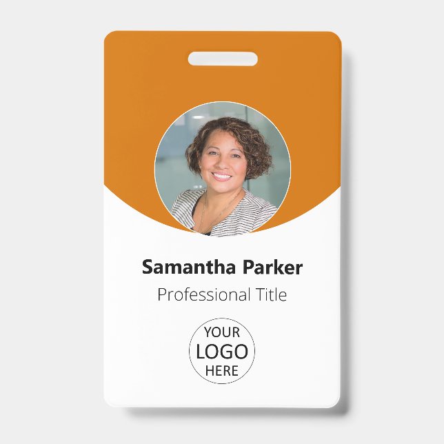 Orange Personalized Photo, Logo, Barcode Employee Badge (Front)