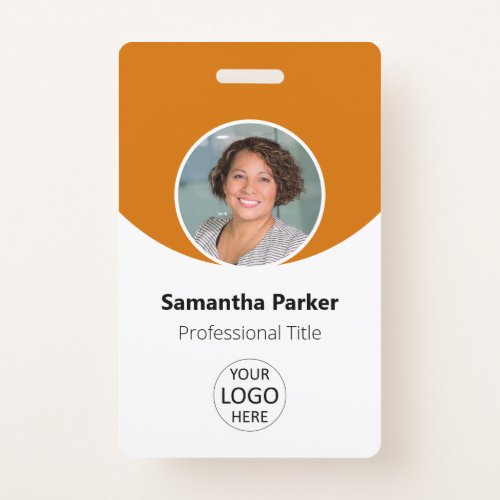 Orange Personalized Photo Logo Barcode Employee Badge