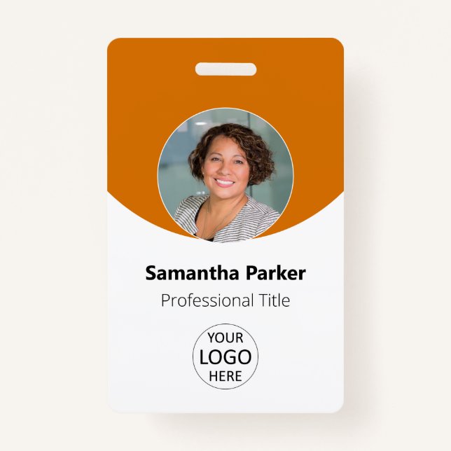 Orange Personalized Photo, Logo, Barcode Employee Badge (Front)
