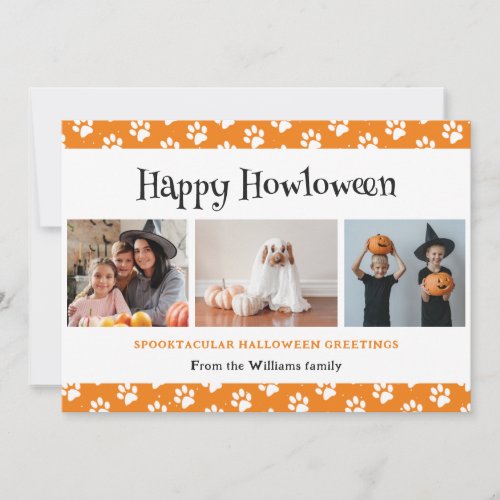 Orange Pet 3 Photo Halloween  Holiday Card