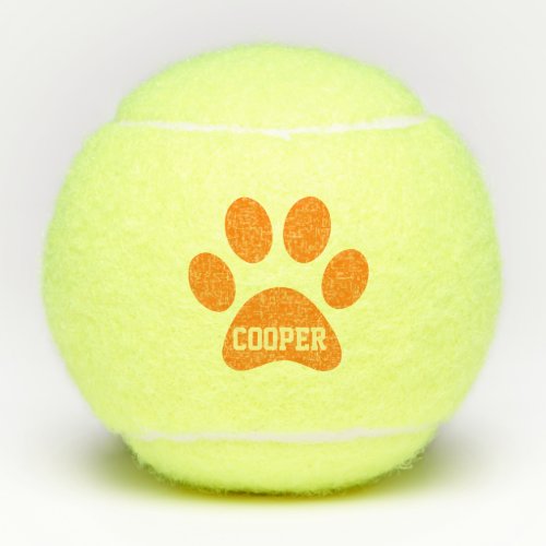 Orange Pet Paw Print Personalized Name Toy Tennis Balls