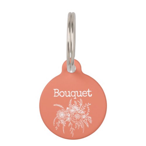 Orange Pets Name and Phone Flower Bouquet Pet ID Tag