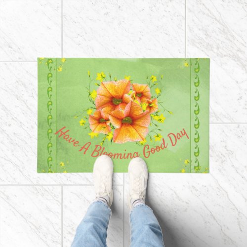 Orange Petunia Floral Welcome Doormat