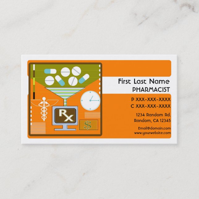 Orange pharmacist simple business cards (Front)
