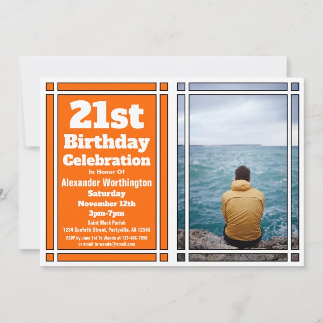 Orange Photo 21st Birthday Party Invitation (Front)