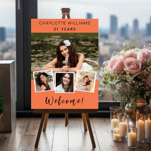 Orange photo collage birthday party welcome foam board