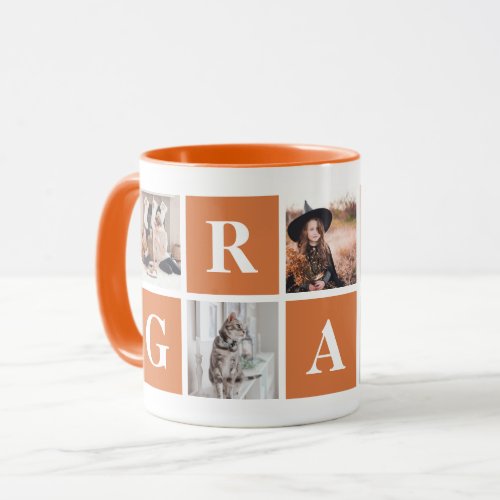 Orange Photo Collage Personalized Mugs for Grandma