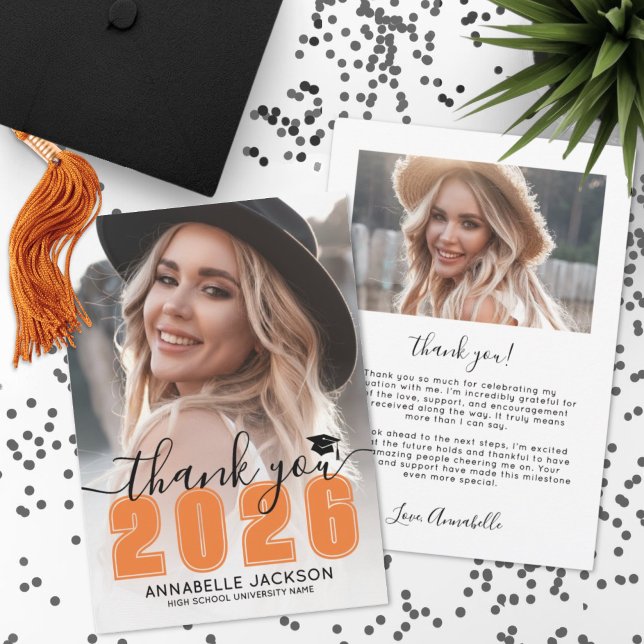 Orange Photo Graduation Thank You Card (Orange Photo Graduation Thank You Card )