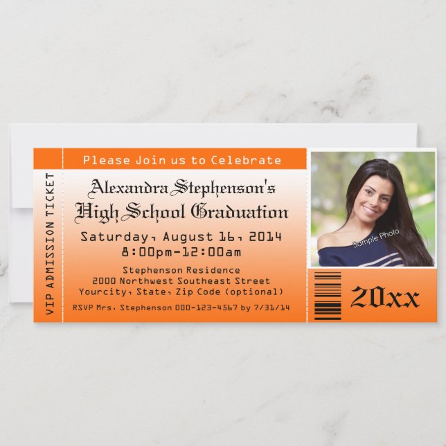 Orange Photo Graduation Ticket Invitations (Front)