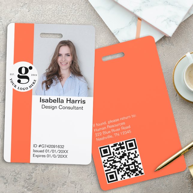 Orange Photo ID Badge with QR Code (Creator Uploaded)