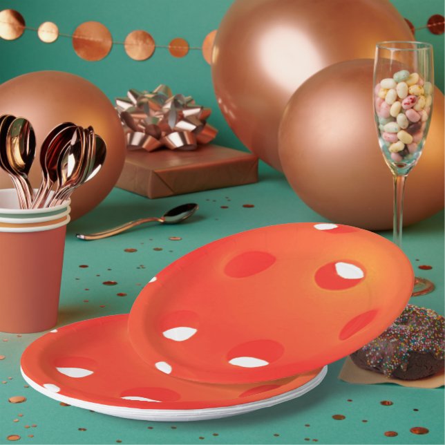 Orange Pickleball Balls on White Pickleball Party Paper Plates (Multi)