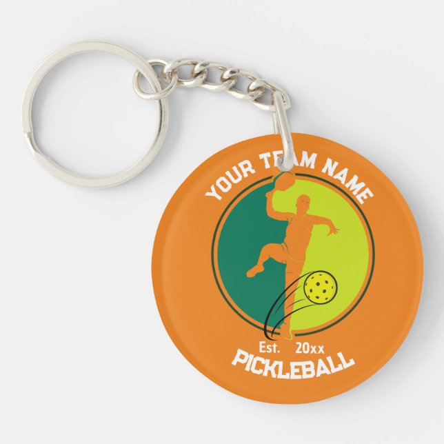 Orange Pickleball Club Team Player Pickler Custom Keychain (Front)
