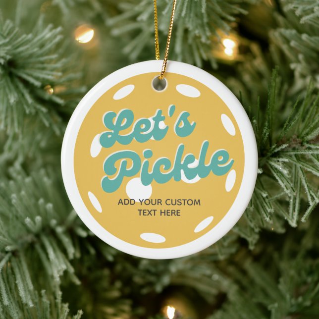 Orange Pickleball Let's Pickle Personalized Text Ceramic Ornament (Tree)