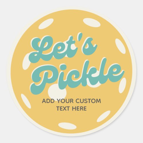 Orange Pickleball Lets Pickle Personalized Text Classic Round Sticker