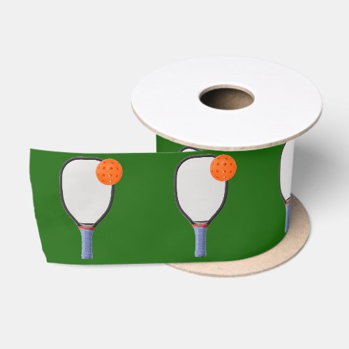Orange Pickleballs and Paddles On Green Satin Ribbon
