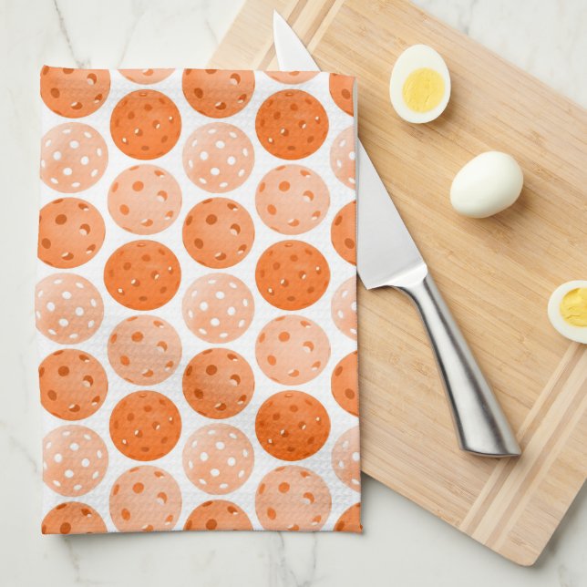 Orange Pickleballs on White Kitchen Towel (Quarter Fold)