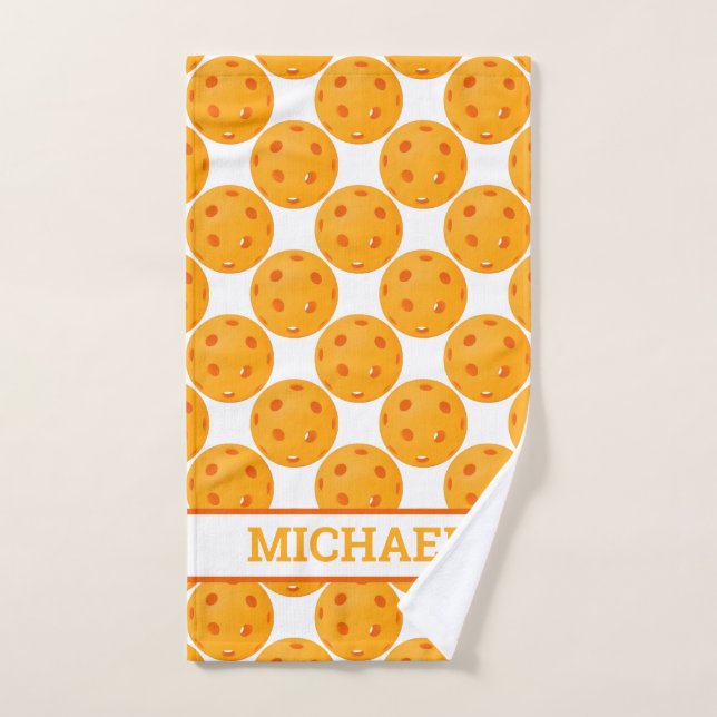 Orange Pickleballs with custom text Hand Towel (Hand Towel)