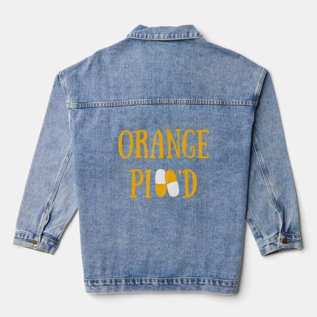 Orange Pilld Quote Stylish Handwriting Typography  Denim Jacket (Back)