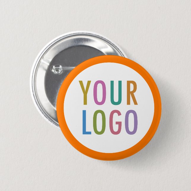 Orange Pin Back Logo Button Round Badge in 5 Sizes (Front & Back)