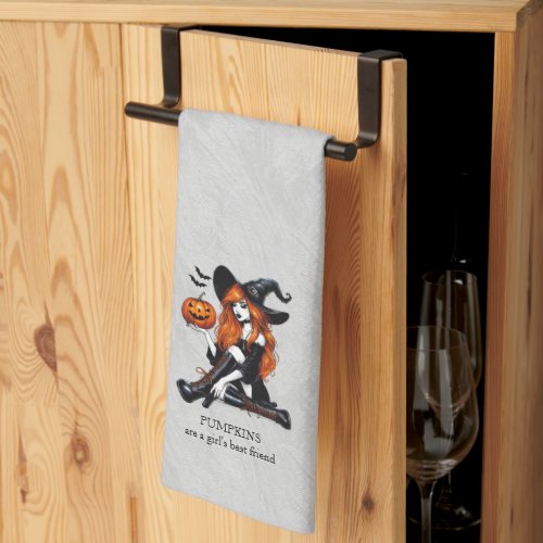 Orange Pin Up Witch Kitchen Towel
