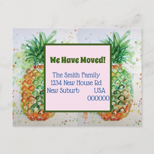 Orange Pineapple New Address Moving Postcard