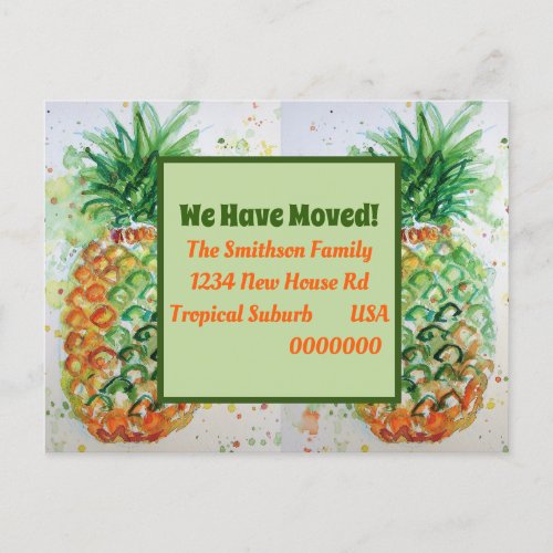 Orange Pineapple Tropical New Address Moving Postcard