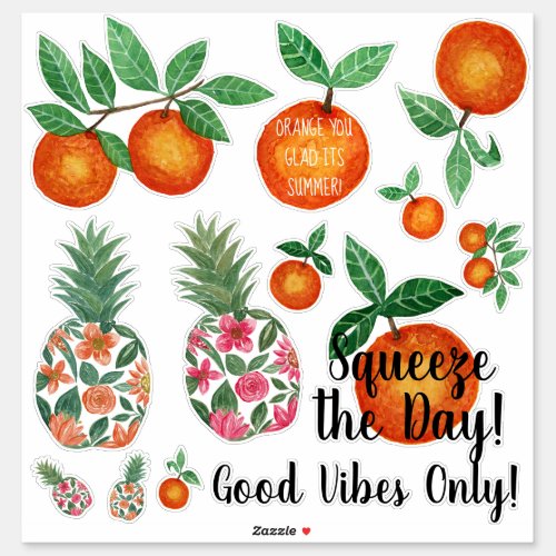 Orange Pineapple Tropical Summer Quote Watercolor Sticker