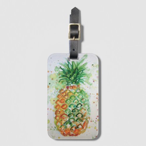 Orange Pineapple Tropical Watercolor Luggage Tag