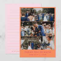 Orange Pink 5 Wedding Photo Collage Thank You