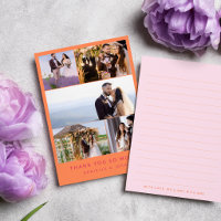 Orange Pink 5 Wedding Photo Collage Thank You